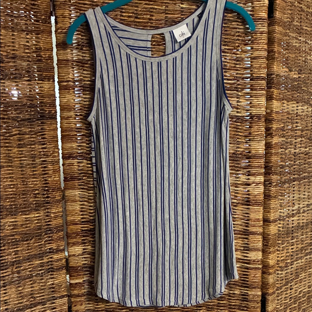 Cabi Navy and Gray Striped Keyhole Tank Top